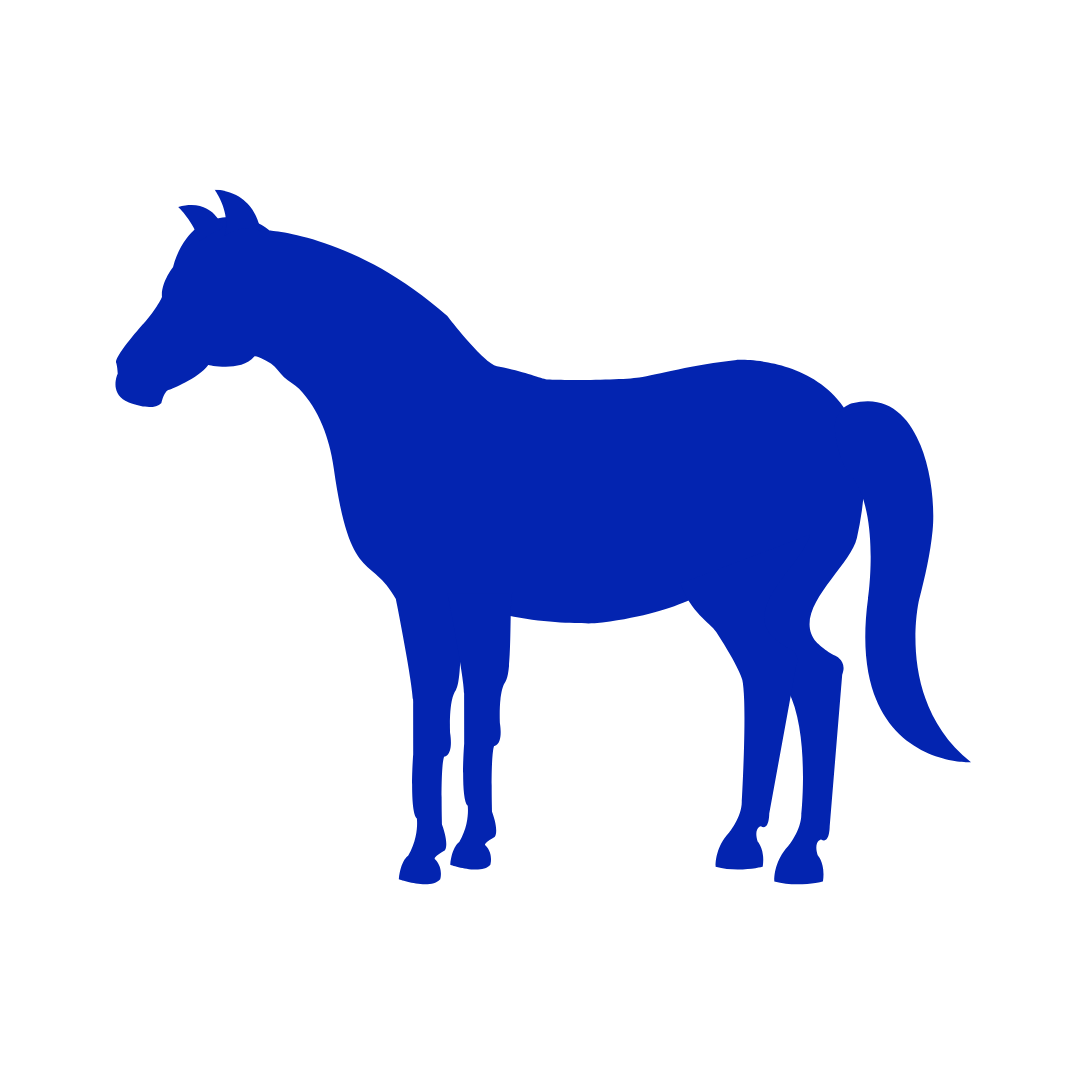 Blue icon of a standing horse